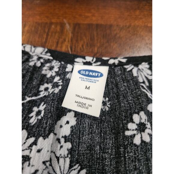 Y2k Babydoll Dark Black Floral V Neck Shirt Top Size M Old Navy Boho Bohemian - Picture 2 of 7